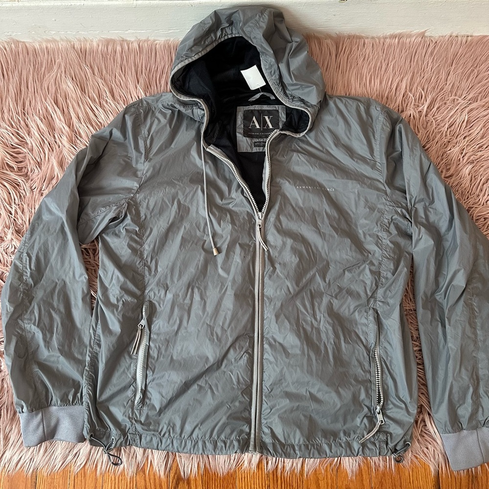 Armani Exchange Men's Light Gray Hooded Windbreaker